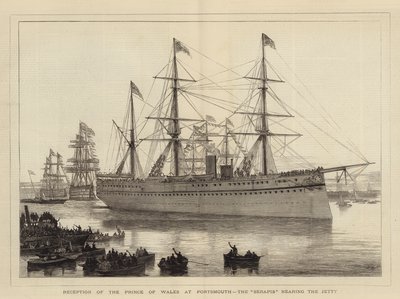 Ontvangst van de Prins van Wales in Portsmouth, de Serapis nadert de Steiger door Joseph Nash